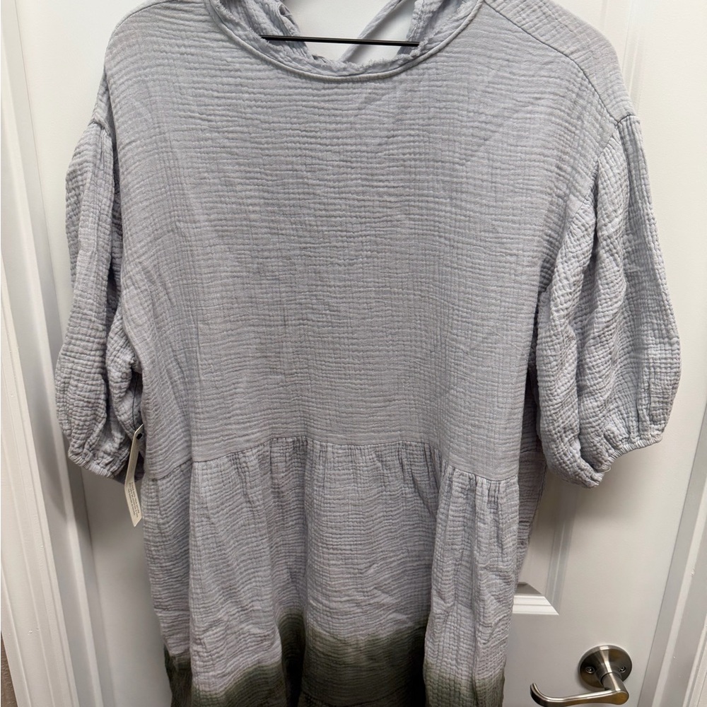 Brand New Anthropologie Light Gray to Olive Green Ombre Babydoll Dress SMALL P